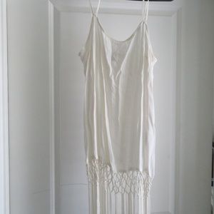 White Spaghetti Strap Blouse With Fringe